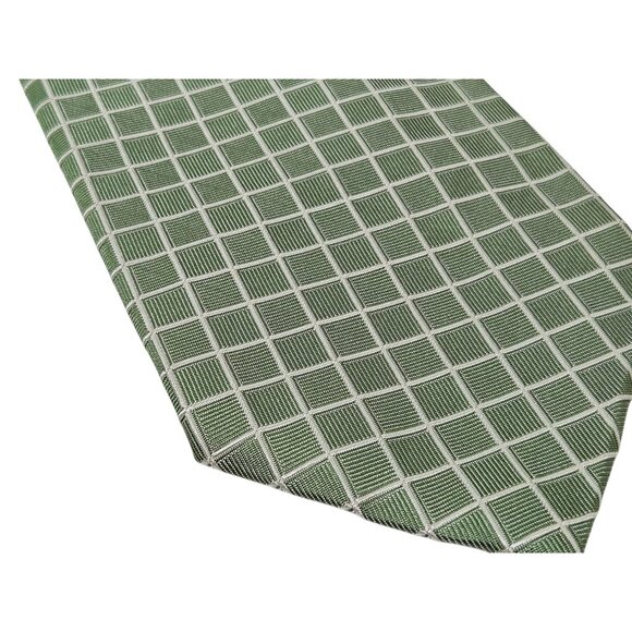 Burberry London Neck Tie Silk Geometric Green Textured Grid 58.5" Made in Italy - Picture 3 of 10